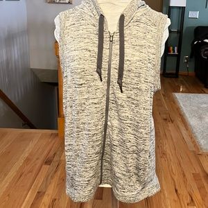 Athleta Heathered Gray Zip Up Hooded Vest with Crisscross Back